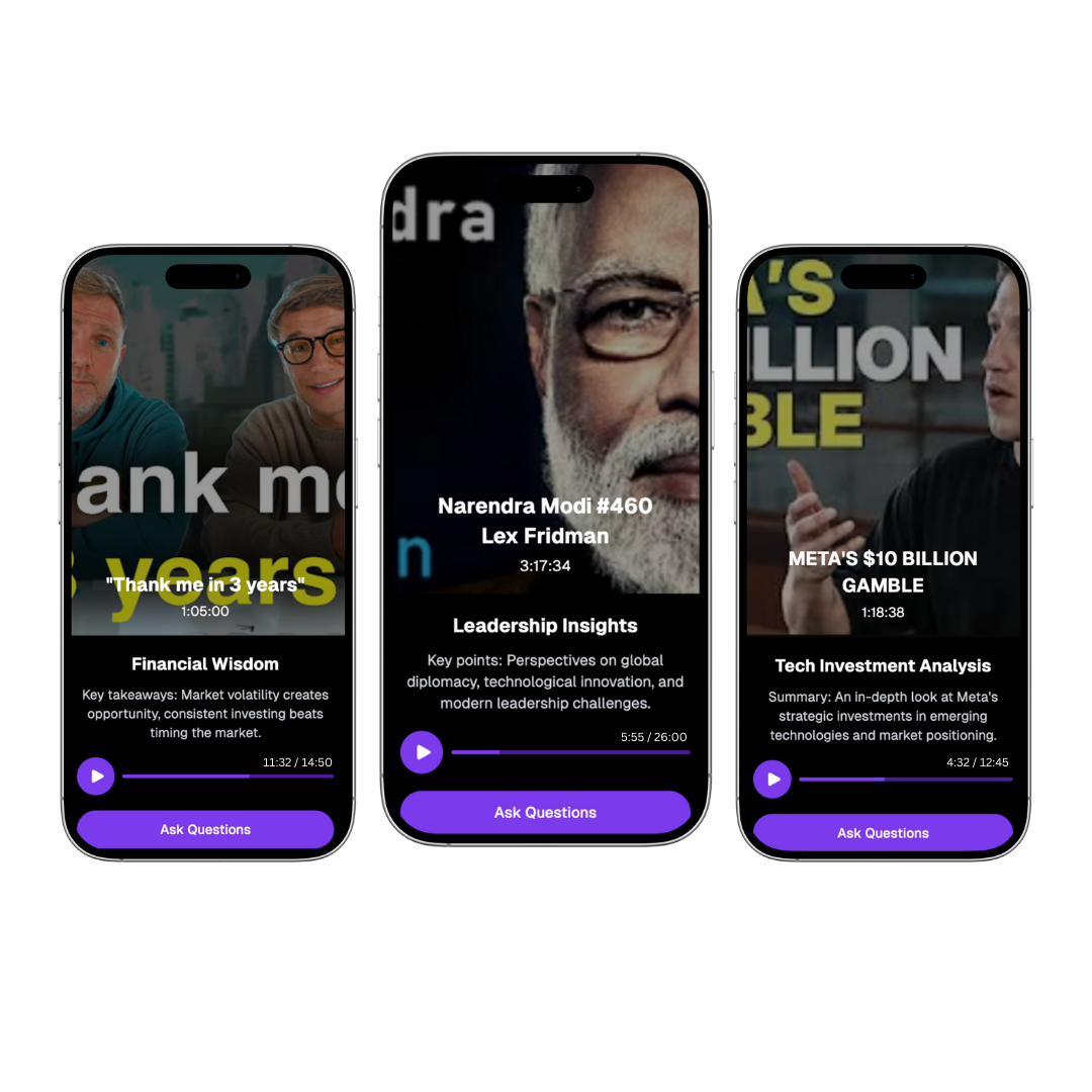 Audify app mockup showing content summaries